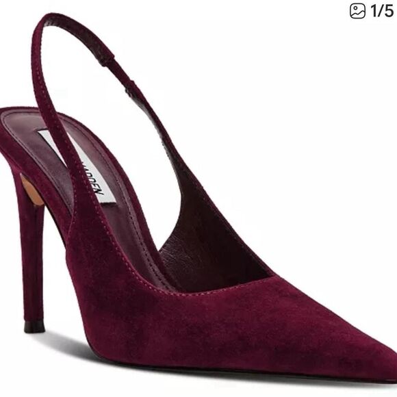 Steve-madden Women's  Burgundy Velvet heels with strap. Size 11 - Picture 1 of 6